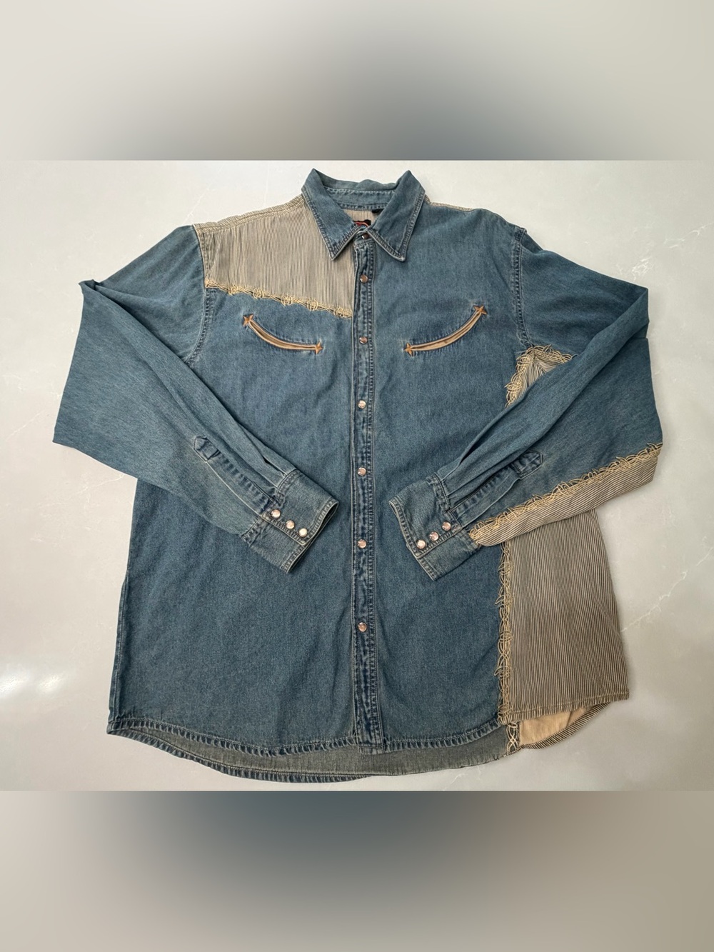 Vintage Martini Ranch Two Tone Denim Western Shirt XL Patchwork